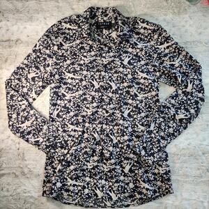 Topman Black and White Button Down Long Sleeve Shirt, Size Small